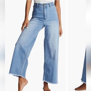Billabong Deep Blue Jeans "Free Fall Fray Hem Wide Leg" Back Patch Pockets SZ 28